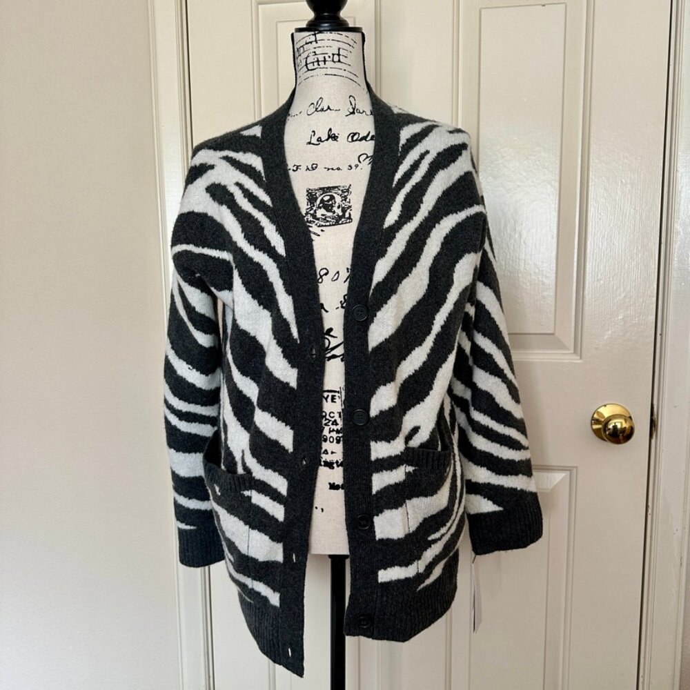French Connection Women's Black and White Striped Cardigan XS